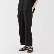 【MUJI 無印良品】女亞麻水洗舒適寬版褲 S 黑色