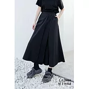 O-ni O-ni進口舒適超透氣羅馬棉壓褶層次彈性縮口修身顯瘦長褲裙(品質保證)_3531 F 黑色