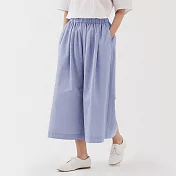 【MUJI 無印良品】女涼感舒適八分褲 M 淡藍直紋