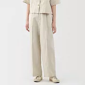 【MUJI 無印良品】女大麻混斜紋織打褶寬版褲 M 象牙白