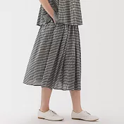 【MUJI 無印良品】女強撚抓皺裙 M 黑格紋