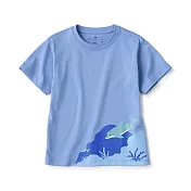 【MUJI 無印良品】兒童天竺印花短袖T恤 110 土庫海豚(淡藍)
