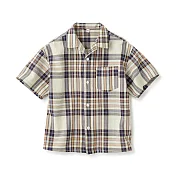 【MUJI 無印良品】兒童馬杜拉斯格紋開領短袖襯衫 120 象牙白格紋