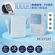 aibo PD快充/無線磁吸/自帶雙線 數位顯示行動電源 -天空藍