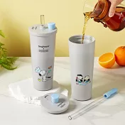 【美國康寧】Snapware Snoopy美味早午餐- 鋅light輕瓷保溫保冰跳跳吸管杯850ml(附杯套)