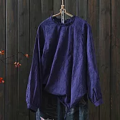 【ACheter】 緹花刺繡蕾絲上衣收下擺套頭公主襯衫防曬長袖中長# 124523 M 藏青色