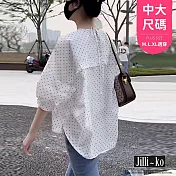 【Jilli~ko】泡泡袖白色點點短袖娃娃衫 J11923  FREE 白色