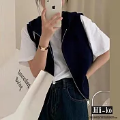 【Jilli~ko】雙拉鍊無袖坎肩連帽針織開衫 J12131  FREE 黑色