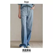 ltyp旅途原品 吊漂漸變直筒牛仔褲 休閒百搭淺色拖地褲女春季新款 M L XL XL 漸變藍