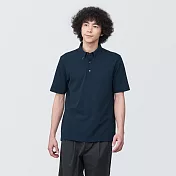 【MUJI 無印良品】男涼感鹿子織扣領短袖POLO衫 S 暗藍