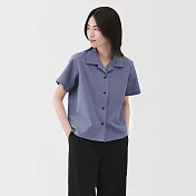 【MUJI 無印良品】女透氣彈性泡泡紗開領短袖襯衫 S 煙燻藍