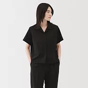 【MUJI 無印良品】女透氣彈性泡泡紗開領短袖襯衫 S 黑色