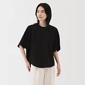 【MUJI 無印良品】女透氣彈性泡泡紗短袖套衫 S 黑色
