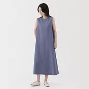 【MUJI 無印良品】女透氣彈性泡泡紗無袖洋裝 S 煙燻藍