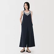 【MUJI 無印良品】女透氣彈性泡泡紗連身褲 S 深藍