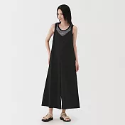 【MUJI 無印良品】女透氣彈性泡泡紗連身褲 S 黑色