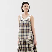 【MUJI 無印良品】女馬杜拉斯格紋細肩帶套衫 S 象牙白格紋