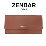 【ZENDAR】限量1折 頂級小牛皮十字紋翻蓋長夾 米蘭系列 全新專櫃展示品 (琥珀色)