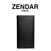 【ZENDAR】限量1折 頂級小牛皮碳纖維紋18卡對開長夾 巴雷特系列 全新專櫃展示品(黑色)