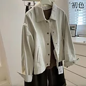 【初色】韓系休閒寬鬆純色明線口袋袖釦單排扣翻領長袖牛仔外套女外套-共2色-10716(M-XL可選) M 米色