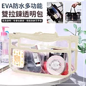 【EZlife】EVA防水多功能雙拉鍊透明包中包 米色