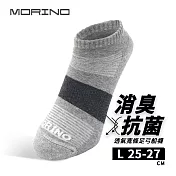 【MORINO摩力諾】99.9%抑菌除臭襪 透氣寬條足弓襪 船襪 L-灰灰
