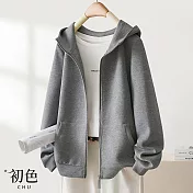 【初色】休閒風簡約純色空氣棉運動連帽外套女外套-共2色-10978(M-3XL可選) M 淺灰色