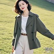 【初色】商務風純色西裝領長袖收腰修身短款風衣外套女外套-綠色-10982(M-3XL可選) M 綠色