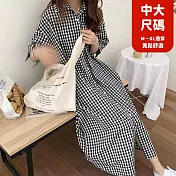 【慢。生活】超長款過膝寬鬆格子襯衫連衣裙 87225  FREE 黑色