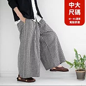 【慢。生活】鬆緊腰格子休閒百搭寬鬆褲裙 53603 FREE 黑色