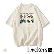 【Lockers 木櫃】美式寬鬆小貓印花短袖T恤 L114040101 F 杏色