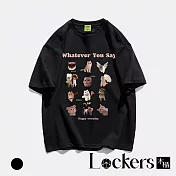 【Lockers 木櫃】重磅純棉卡通貓貓短袖T恤 L114040102 F 黑色