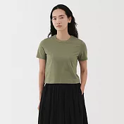 【MUJI 無印良品】女節紗短版短袖T恤 S 煙燻綠