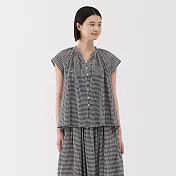 【MUJI 無印良品】女強撚法式袖套衫 S 黑格紋