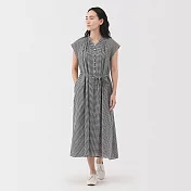 【MUJI 無印良品】女強撚法式袖洋裝 S 黑格紋