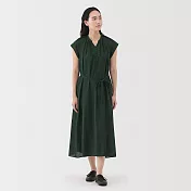 【MUJI 無印良品】女強撚法式袖洋裝 S 深綠