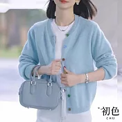 【初色】圓領純色彩色釦針織開衫外套罩衫上衣女上衣-藍色-11103(F可選) F 藍色