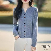 【初色】休閒寬鬆純色V領單排扣長袖外搭毛衣開衫毛衣針織衫女外套-共3色-11130(F可選) F 灰色