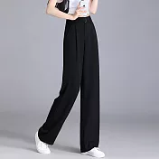 【MsMore】 窄版闊腿垂感高腰顯瘦直筒褲時尚冰絲清涼西裝長褲# 124635 M 黑色