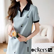 【Lockers 木櫃】polo領短袖撞色連身裙 L114040803 M 藍色