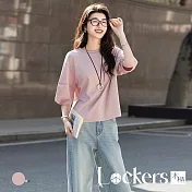 【Lockers 木櫃】撞色燈籠袖短袖上衣 L114040805 M 粉色