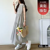 【Jilli~ko】甜美圓領小排扣條紋無袖連衣裙 J12191  FREE 灰色