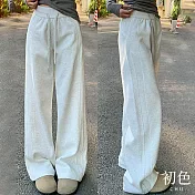 【初色】窄版系帶收腰顯瘦休閒直筒闊腿鬆緊高腰寬褲長褲-共5色-11167(M-3XL可選) M 白灰