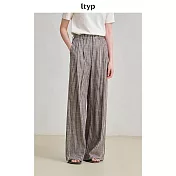 ltyp旅途原品 色織亞麻條紋拖地褲 極簡文藝休閒鬆弛長褲女 M L M 杏黑條紋