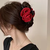 【JENG】法式甜美緞面玫瑰花髮量多大號抓夾(36025) _紅色