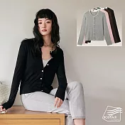 【BODYAIR嚴選】撞色圓領天絲羊毛開衫外套(上衣.T恤.襯衫.小外套.CASUAL) M 黑