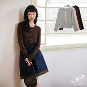【BODYAIR嚴選】撞色圓領天絲羊毛開衫外套(上衣.T恤.襯衫.小外套.CASUAL) M 栗