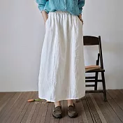 【ACheter】 棉麻感花苞半身裙鬆緊腰後口袋繡花文藝感日系風格長裙# 124768 M 白色
