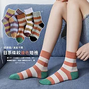 【AnZa】撞色天絲精梳棉條紋中筒襪短襪(5入組)     圖片色