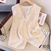 【初色】V領鏤空刺繡寬鬆顯瘦百搭無袖背心外套-共2色-36592(L-4XL可選) XL 杏色